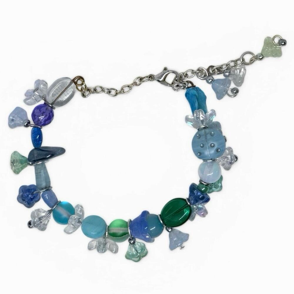 Handmade floral glass beaded bracelet adjustable chain lobster claw clasp - Picture 4 of 8